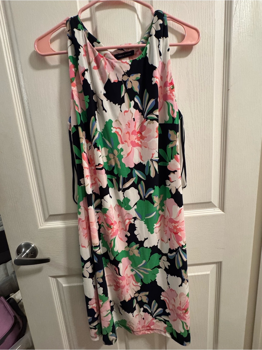 Tommy Hilfiger Navy Floral Midi Dress with Pink & Green Blooms
